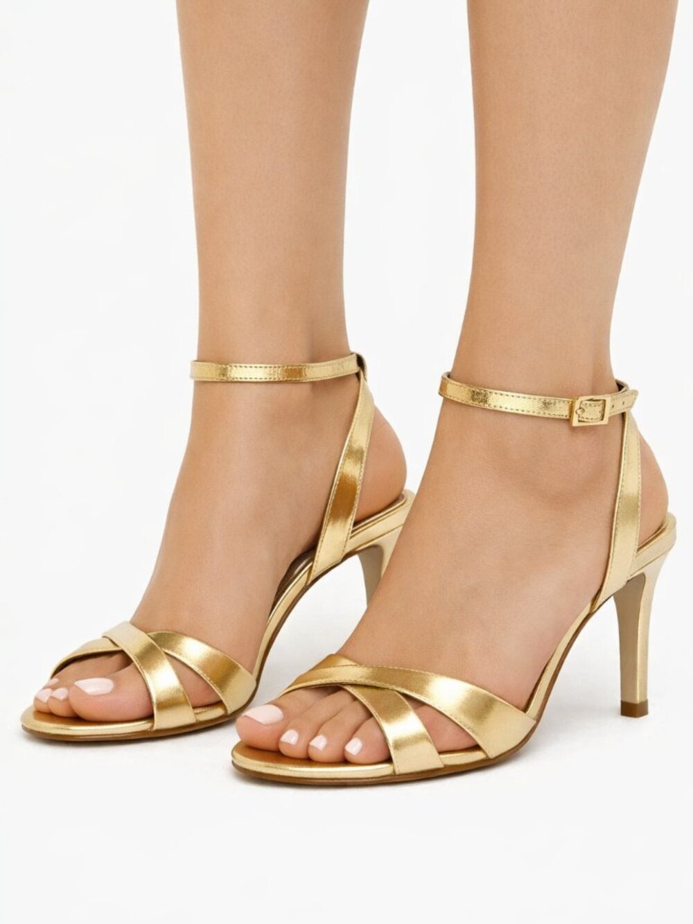 New SCHUTZ Gold Metallic Ankle-Strap Stiletto Sandal Hilda Size 8